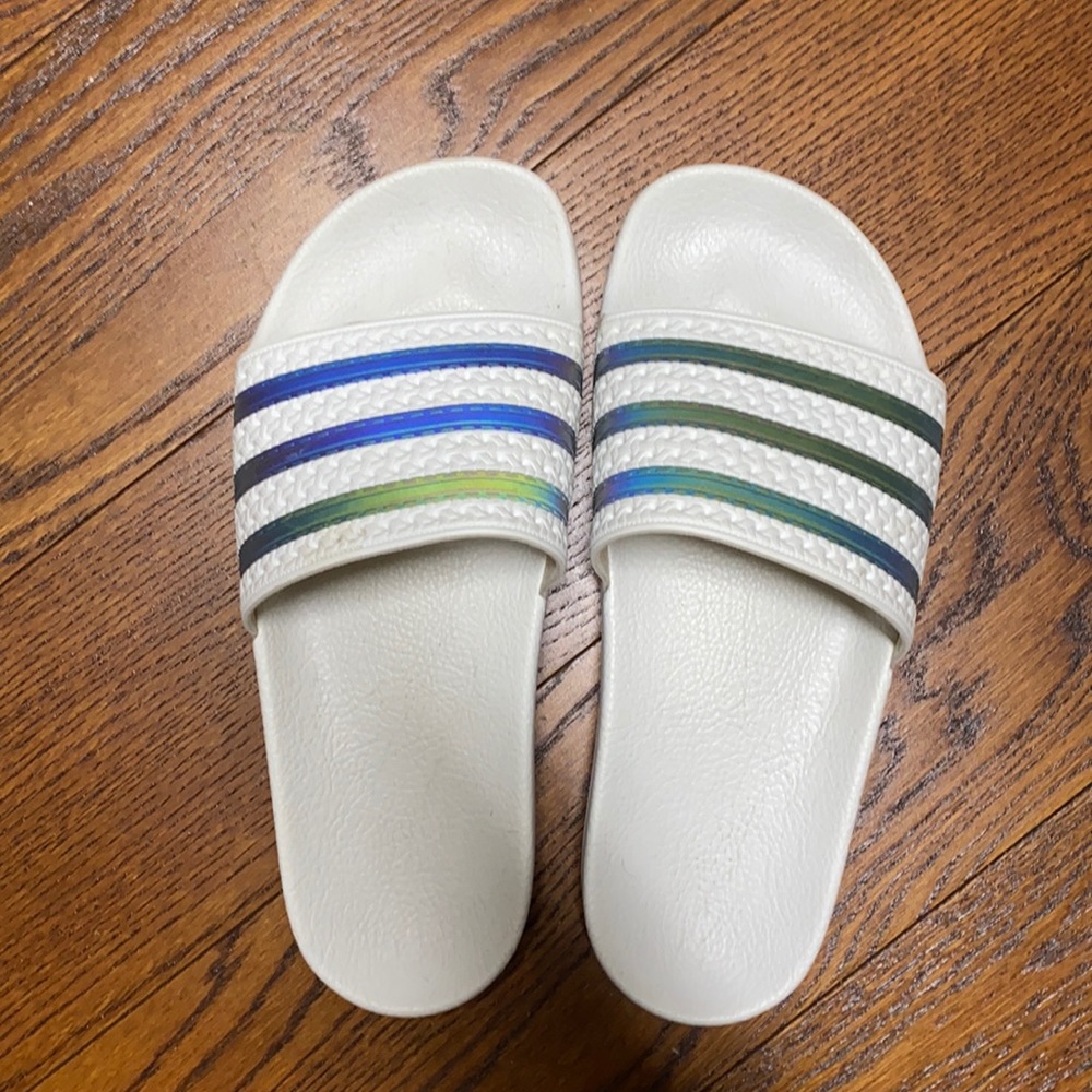 adidas white iridescent sandals